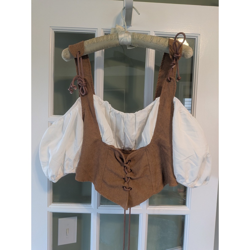 SHEIN Curve German Barmaid Bodice Brown Corduroy Peasant Top 2XL Costume